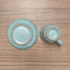 Floral Rim Espresso Cup & Saucer | Handmade Ru Porcelain | Antique Sky Blue Glaze